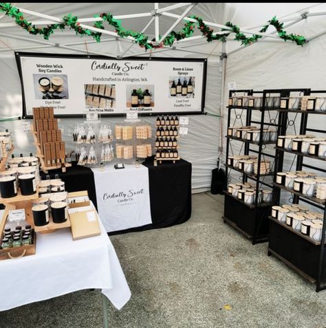 Candle Display Market, Candle Booth Display Ideas Craft Fairs, Craft Fair Diy Display, Candle Craft Show Display Ideas, Farmers Market Soap Display Booth Ideas, Candle Retail Store Design, Pop Up Candle Display, Craft Show Tent Display Ideas, Candle Shop Display Ideas