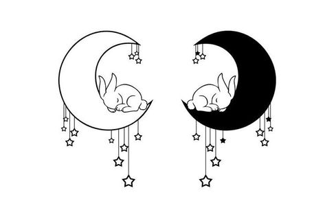 Hase Tattoos, Tattoo Moon, Sleeping Bunny, Moon Rabbit, Bunny Tattoos, Cute Tats, Rabbit Tattoos, Baby Rabbit, 4 Tattoo