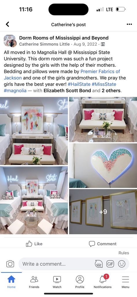 Ms State Dorm Rooms, Mississippi State University Dorm, Mississippi State Dorm, Mississippi State Dorm Room, Msu Dorm, Cute Dorm, Dorm Room Inspo, Girls Dorm Room, Mississippi State University