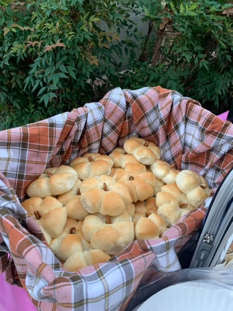 Bread Basket Aesthetic, Pumpkin Bread Aesthetic, Halloween Picnic Ideas, Fall Hosting Ideas, Thanksgiving Aesthetic Photography, Potluck Aesthetic, Thanksgiving Cottagecore, Picnic Basket Aesthetic, Fall Picnic Aesthetic