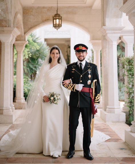 Crown Prince Al Hussein and Princess Rajwa of Jordan in one of their official wedding portraits Saab Wedding Dress, Elie Saab Wedding, Prince Of Jordan, Princess Rajwa, Elie Saab Wedding Dress, Eastern Wedding, Following God, God Has Blessed Me, Jordan Wedding