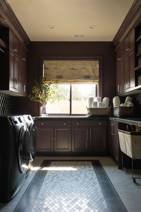 Ready to make laundry day stylish? This moody purple laundry room is both chic and functional! 🧺✨ Visit our website for more info and transform your space! 🏡 Plum Laundry Room, Color Drenched Laundry Room, Laundry Room Moody, Purple Laundry Room, Dark Laundry Room, Black Laundry Room Ideas, Moody Laundry Room, Victorian Laundry Room, Blue Laundry Rooms