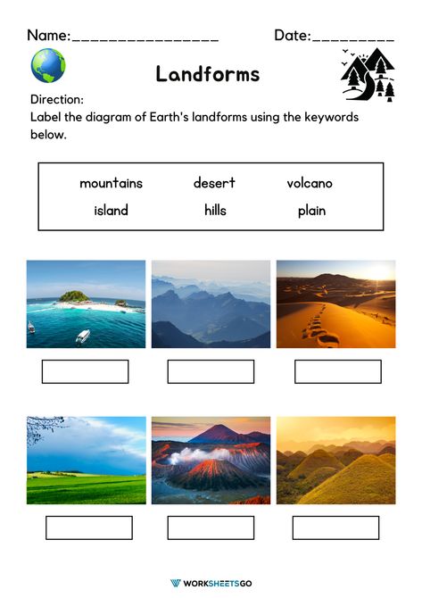 Landform Worksheet, Teaching Landforms, Different Landforms, Landforms Worksheet, Diversity Activities, Third Grade Activities, Spanish Worksheets, Map Skills, Landform