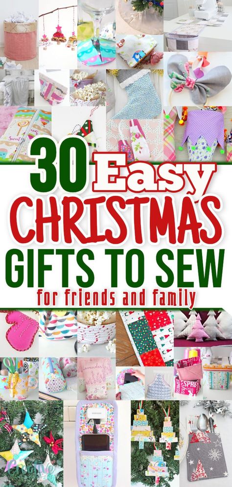 Looking for some unique and personalized Christmas gifts to sew this holiday season? Christmas Craft Sewing Ideas, Christmas Projects To Sew, Christmas Material Ideas, Small Christmas Gifts To Sew, Christmas Sewn Gifts, Easy Christmas Sewing Crafts, Christmas Gifts You Can Sew, Sewn Christmas Gifts Homemade, Seeing Christmas Gifts