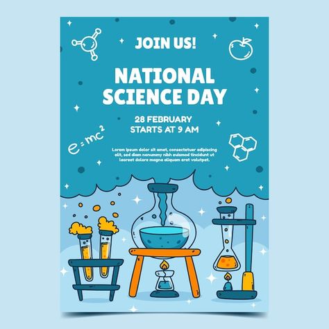 Typography Poster Ideas, Science Day Poster, Chemistry Template, Science And Technology Poster, Tuition Flyer, Science Fair Poster, Science Template, World Science Day, Berlin Poster