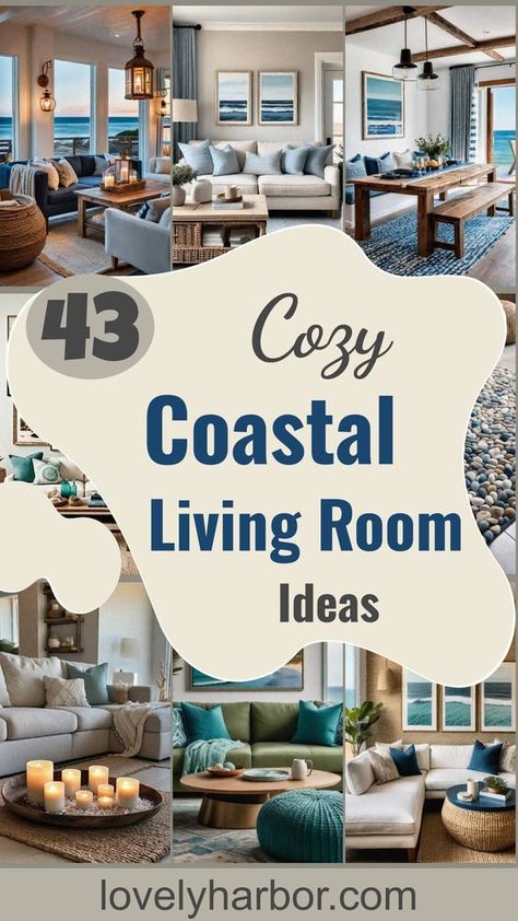 Embrace the beach vibes with these coastal living ideas! Transform your space into a serene seaside haven with standout decor and an airy vibe. Relevant themes include beach-inspired design, coastal furniture choices, soothing color palettes, and natural textures. #CoastalLiving #HomeDecor #BeachVibe Jump into creating your perfect coastal-inspired living room today! Cozy Nautical Living Room, Nautical Family Room, Beach Coastal Interior Design, Coastal Living Room Decor Ideas, Nautical Living Room Ideas, Beach Theme Living Room Coastal Style, Beach House Living Room Ideas, Beach Living Room Decor, California Coastal Living Room