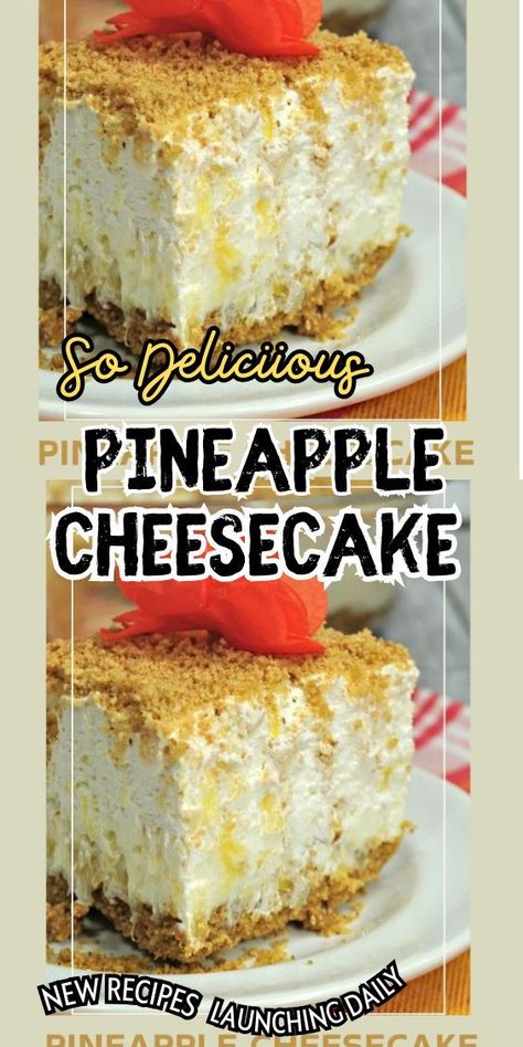 Treat yourself to a taste of paradise with our irresistible Pineapple Cheesecake recipe! This decadent dessert combines the creamy richness of cheesecake with the sweet tanginess of pineapple, creating a delightful symphony of flavors that will transport your taste buds to a tropical oasis. 🏝️✨ Pineapple Dream Cheesecake, Pineapple Heaven Cheesecake, Pineapple Cheesecake Recipes, Pineapple Cream Cheese Dessert, No Bake Pineapple Cheesecake, Cream Cheese Recipes Dessert, Easy Cheesecake Recipe, Lunch For One, Small Cheesecakes