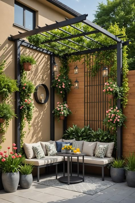 Klein Balkon Decor, Garden Nooks, Design Per Patio, Corner Pergola, Terrace Garden Design, Courtyard Gardens Design, Patio Garden Design, Terrace Design, Outdoor Gardens Design