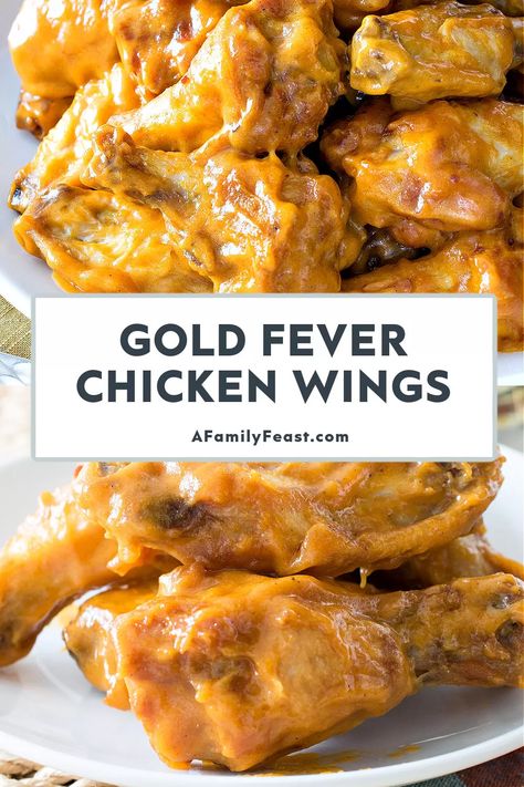 Gold Fever Chicken Wings - A Family Feast® Honey Gold Wings Recipe, Honey Gold Wing Sauce Recipe, Chicken Wing Sauce Recipes, Chicken Wing Sauce, Cayenne Pepper Sauce, Wing Sauce Recipes, Chicken Wing Sauces, School Lunch Recipes, Crispy Wings