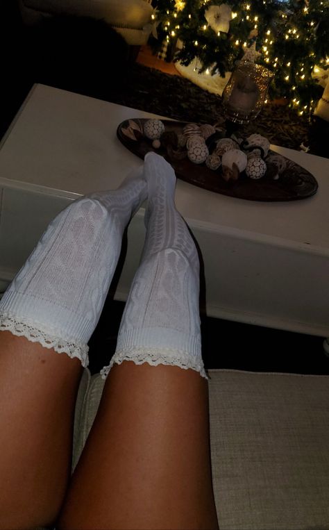 How To Wear Thigh High Socks, Knee Socks Aesthetic, Frilly Socks Outfit, Thigh High Socks Aesthetic, Knee High Socks Aesthetic, High Socks Aesthetic, Knee Socks Outfits, Thigh High Socks Outfit, Girly Essentials