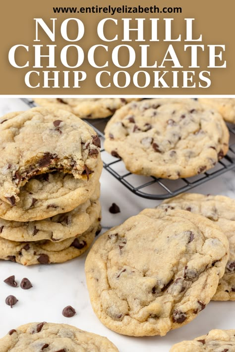 No time to wait? These no chill chocolate chip cookies are your answer. Thick, chewy, and bursting with chocolate in just 30 minutes. Chewy Chocolate Chip Cookies No Chill, Best Easy Chocolate Chip Cookies, Chewy Flat Chocolate Chip Cookies, Chocolate Chip Cookies Flat, Thick Chocolate Chip Cookies Recipe, Choclet Chip Cookie, Flat Chewy Chocolate Chip Cookies, Heath Chip Cookies, Chocolate Chip Cookies No Chill