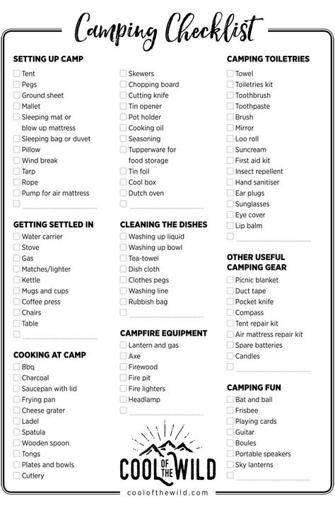 Camping Checklist: Everything you need for car camping, including a printable version of this list Car Camping Checklist, Tent Camping Checklist, Camping Checklist Printable, Zelt Camping, Auto Camping, Camping Packing List, Camping Set Up, Camping List, Festival Camping