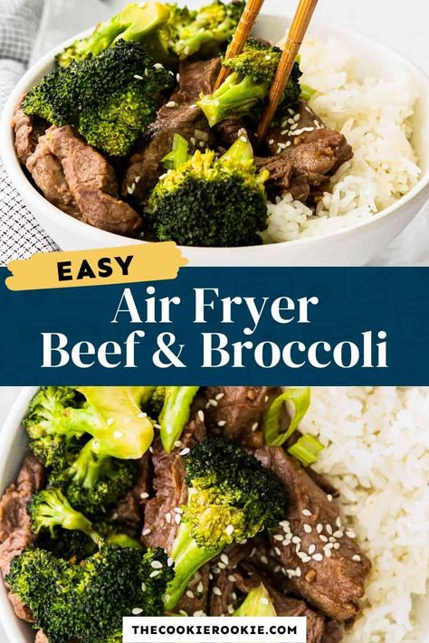 Air Fryer Recipes Beef, Fluffy White Rice, Cooked Broccoli, Air Fryer Beef, Beef And Broccoli Recipe, Steak And Broccoli, Easy Beef And Broccoli, Air Fryer Steak, Air Fryer Meals