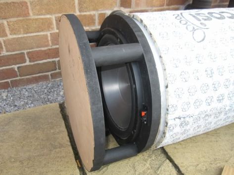 How to Make a DIY Cylinder Subwoofer (AKA Sonosub) | Spinditty Subwoofer Box Diy, Diy Sound System, Custom Subwoofer Enclosure, Speaker Box Diy, Diy Subwoofer Box, Custom Speaker Boxes, Custom Subwoofer Box, Diy Boombox, Subwoofer Wiring