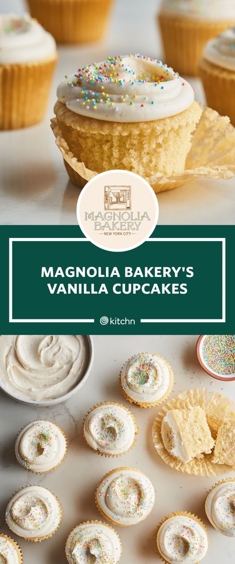 Joanna Gaines Cupcake Recipe, Bakery Style Cupcake Recipes, Store Bought Cupcake Makeover, Magnolia Cupcakes, Moist Cupcake Recipes, Homemade Vanilla Cupcakes, Magnolia Recipes, Moist Vanilla Cupcakes, Baking Challenge