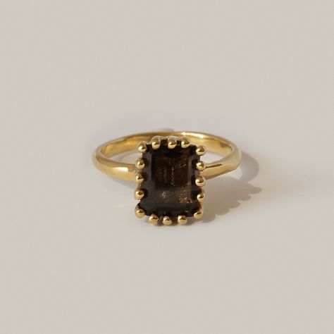 MEREWIF : Shop All : Ramona Ring - Smoky Topaz Smokey Topaz, Smoky Topaz, Gold Plated Jewellery, Sea Witch, Vermeil Jewelry, Jewelry Lookbook, Solid Gold Jewelry, Brass Ring, Jewelry Cleaner