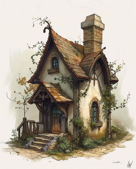 Medieval Fantasy House Concept Art, Magic House Art, Fantasy House Drawing, Concept Art Building, Medieval House Concept Art, House Fantasy Art, Fantasy House Concept Art, Medieval Fantasy House, Procreate Building