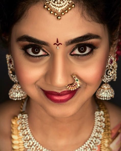 Nose Ring Designs, Bridal Hairstyle Indian Wedding, Bridal Nose Ring, Nose Ring Jewelry, Makeup Effects, Nose Pins, Bridal Jewels, Bridal Makeover, Wedding Saree Blouse Designs