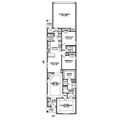 Ranch House Plan First Floor - Glenapp Narrow Lot Home 087D-1526 - Search House Plans and More Shed House Floor Plans, Generation House Plans, Shotgun House Floor Plans, Narrow Floor Plans, House Plans Narrow Lot, House And Floor Plan, House Plans Cottage, Cullen House, 50s House