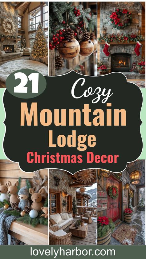 21 Cozy Mountain Lodge Christmas Decor Ideas 2 Winter Cabin Christmas Decorating Ideas, Mountain Home Christmas Decor, Cozy Cabin Christmas Tree, Christmas Lodge Aesthetic, Ski Lodge Christmas Decor Ideas, Ski Lodge Christmas Party, Rustic Mountain Christmas Decor, Wilderness Christmas Decor, Log House Christmas Decorating