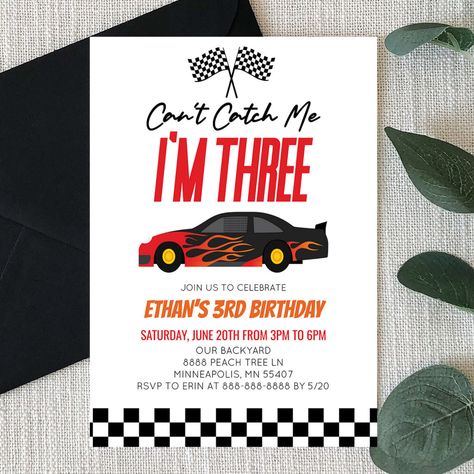 Need Four Speed Birthday Invitation, Car 3rd Birthday Party, Third Birthday Theme Boy, Red And Black Birthday Party, Race Car 3rd Birthday, Need Four Speed, Third Birthday Boys, 3rd Birthday Party For Boy, Γενέθλια Mickey Mouse