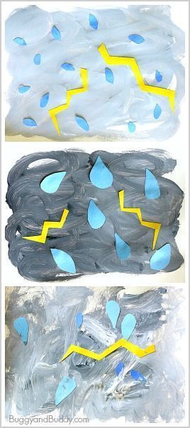 Weather Activities for Kids: Thunderstorm Process Art Project (perfect for toddlers, preschoolers, and kindergarteners)~ BuggyandBuddy.com: Weather Preschool, Weather Activities Preschool, Weather Activities For Kids, Preschool Weather, Weather Art, Weather Crafts, April Crafts, Weather Theme, Weather Unit