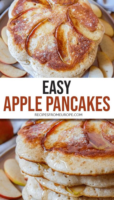 Looking for delicious apple pancakes that are perfect for breakfast, brunch or as an afternoon snack? Then try these fluffy German apple pancakes. Not only are they easy to make, the recipe only includes simple ingredients! #applepancakes #germanrecipes Apple Fritters Pancakes, Apple Pancakes German, German Apple Pancake Recipe, Autumn Produce, German Apple Pancake, Apple Pancake Recipe, Yummy Pancakes, German Breakfast, Easy Yummy Breakfast