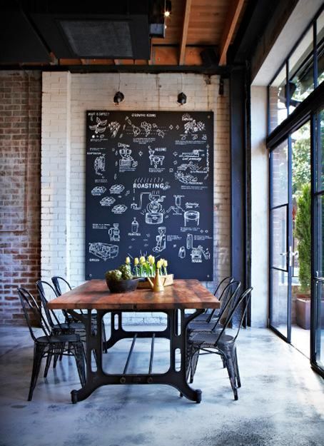 The Grounds, una cafetería de estilo industrial en Sidney Cafe Industrial, Bohemian Kitchen, Vintage Industrial Decor, Industrial Design Furniture, Industrial Dining, Vintage Industrial Furniture, Industrial Interior Design, Design Blogs, Chalkboard Wall