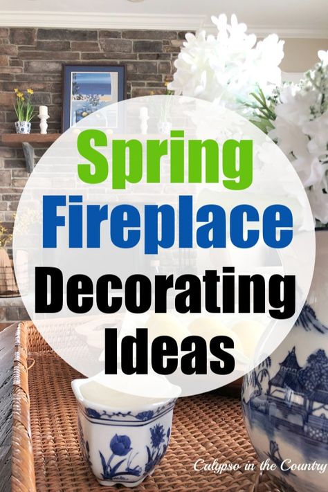 Simple ideas for decorating a fireplace mantel for spring. Spring mantel ideas from traditional style to rustic farmhouse. Ways to decorate a spring mantel using collections, greenery, flowers and seasonal items. Also includes spring shopping ideas for mantel decorating and spring fireplace decor ideas from other home decor bloggers. See all the spring fireplace decorating ideas on the blog! Easter Mantle Ideas Fireplace Mantels, Summer Hearth Decor, Decorating Lanterns Ideas For Spring, Fireplace Spring Decorating Ideas, Spring Mantles Ideas, Spring Hearth Decorating Ideas, How To Decorate A Fireplace Mantle, Spring Fireplace Mantel Decorating Ideas, Spring Mantels Decorated