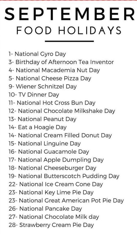 National Food Day Calendar, National Days In September, National Food Day, National Celebration Days, National Holiday Calendar, Monthly Holidays, Fun Calendar, Funny Holidays, September Holidays