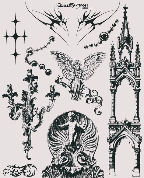 Pearls And Lace Tattoo, Gothic Art Tattoo Ideas, Goth Tattoo Sketch, Elegant Gothic Tattoos, Gothic Style Tattoo Men, Vampire Goth Tattoo, Wrought Iron Tattoo, Goth Style Tattoo, Victorian Inspired Tattoo