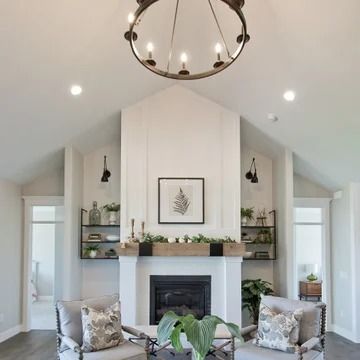 75 All Fireplaces Vaulted Ceiling Living Room Ideas You'll Love - June, 2024 | Houzz Modern Fireplace Tall Ceilings, 8ft Ceiling Fireplace, Fireplace Design Vaulted Ceiling, Gas Fireplace Vaulted Ceiling, Fireplace Peaked Ceiling, Fireplace Makeover Tall Ceiling, Fireplace On Vaulted Ceiling Wall, Fireplace With Cathedral Ceiling, Great Room Lighting Vaulted Ceilings