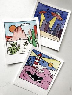 Polaroids Drawing Aesthetic, Poloroid Pictures Drawings, Mini Drawings Colorful, Polaroid Art Aesthetic, Drawing On Polaroids, Poloroid Pictures Ideas Drawings, Polaroid Art Drawing, Polaroid Drawing Ideas Aesthetic, Polaroid Picture Painting