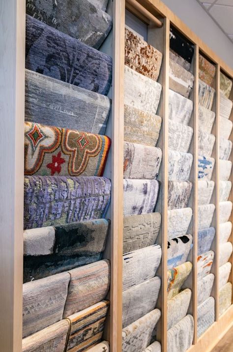 Retail Rug Display, Rug Display Ideas Retail, Carpet Store Design, Rug Display, Jelly Roll Sewing, Carpet Store, Carpet Stores, Clothing Store Design, Retail Interior Design