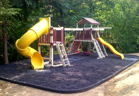 rubber curbs acting as a border Playground Rubber Mulch, Playground Mulch, Backyard Playground Landscaping, Home Landscape Design, Tire Projects, Landscaping Backyard Ideas, Wedding Backyard Ideas, Playground Surface, Garden Concept