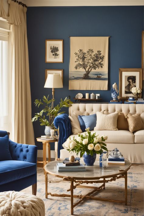 25 Blue and Cream Living Room Ideas – The Crafty Hacks Blue Walls Living Room Ideas, Blue And Green Living Room Color Scheme Mood Boards, Blue Paint For Living Room Walls, Different Color Sofas In Living Room, Earthy Blue Living Room, Blue Paint For Living Room, Cream And Navy Living Room, Blue And Yellow Living Room Color Scheme, Navy And Tan Living Room