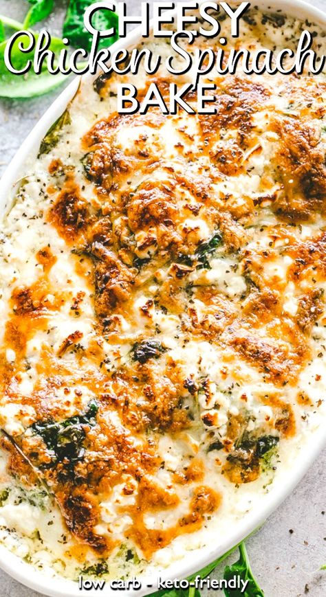 Chicken Spinach Bake, Chicken And Spinach Casserole, Chicken Spinach Recipes, Easy Cheesy Chicken, Baked Chicken Breasts, Spinach Bake, Spinach Casserole, Easy Chicken Recipe, Chicken Spinach