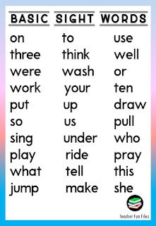 Teacher Fun Files: Basic Sight Words Chart Sight Words Chart, America School, High Frequency Word List, High Frequency Sight Words, Teacher Fun Files, Apple Classroom, Teaching Reading Skills, Remedial Reading, Phonics Sight Words