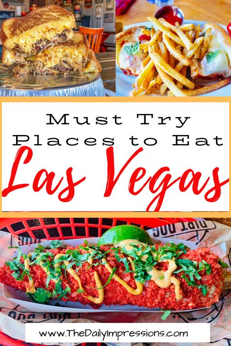 Las Vegas is known as the entertainment capitol of the world but it should also be known for its plethora of food options. From Tacos to gourmet hot dogs, insane desserts to buffets, Las Vegas has it all for every budget. Here is our compiled list of our foodie finds and  Must Try places to eat in Las Vegas on and off the strip. #cheapthingstoeatinlasvegas #budgetfriendlyrestaurantsinlasvegas #thingstoeatonthestrip #thingstoeatoffthestrip #bestrestaurantsinlasvegas Places In Las Vegas, Las Vegas Eats, Las Vegas Trip Planning, Vegas Trip Planning, Las Vegas With Kids, Vegas Girls Trip, Las Vegas Airport, Gourmet Hot Dogs, Las Vegas Food