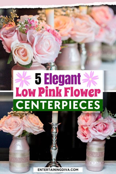 5 Simple But Elegant Pink Flower Centerpieces (That Are Low Enough To See Over) Diy Flower Centerpieces, Pink Flower Centerpieces, Flower Centerpieces Diy, Artificial Flower Centerpieces, Diy Vases, Roses And Hydrangeas, Pink Centerpieces, Fake Flower Arrangements, Simple Wedding Centerpieces