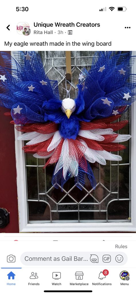 Patriotic Wreath Diy, Fouth Of July Crafts, Patriotic Mesh Wreath, Eagle Wreath, Patriotic Crafts Diy, Deco Mesh Wreaths Tutorials, Deco Mesh Wreaths Diy, Holiday Wreaths Diy, 4th July Crafts