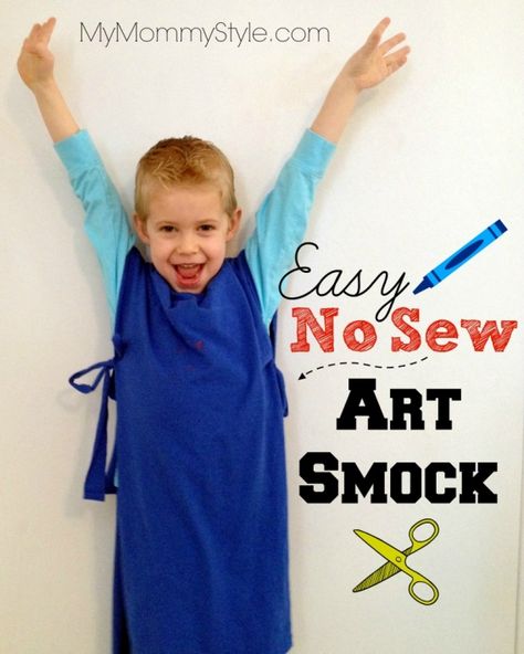 easy no sew art smock for kids... just made three of these in literally minutes. No Sew Crafts, Baby Wipe Holder, Kids Art Smock, Canvas Party, Smock Shirt, Art Smock, Sewing Aprons, Mommy Style, Family Crafts