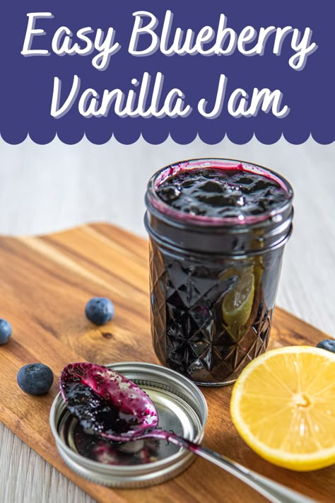 Blueberry Vanilla Jam Recipe, Blueberry Vanilla Jam, Small Batch Blueberry Jam, Blueberry Jam Without Pectin, Blueberry Jam With Pectin, Blueberry Canning Recipes, Blueberry Jam Recipe Canning, Blueberry Jam Recipe Easy, Blueberry Jam Recipes