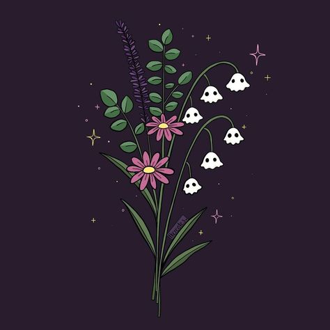 TK Krussow on Instagram: “Ghosties of the valley in a little boo-quet of spooky spring blooms! 👻 Can’t get enough of the ghosties? Well you’re in luck because I have…” Ghost Of The Valley, Black Wallpaper Floral, Goth Spring Aesthetic, Spooky Spring Aesthetic, Spring Ghost Wallpaper, Goth Spring Wallpaper, Spooky Flowers Drawing, Spooky Spring Wallpaper, Spooky Spring Nails