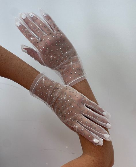 Rhinestone gloves, Lace opera gloves and White gloves medium by TWOICY on Etsy White Glove Outfit, Hand Gloves Fashion Outfit, White Gloves Aesthetic, Gloves For Prom, Hand Gloves Fashion, Sparkly Gloves, Lace Opera Gloves, Crystal Gloves, Aesthetic Gloves