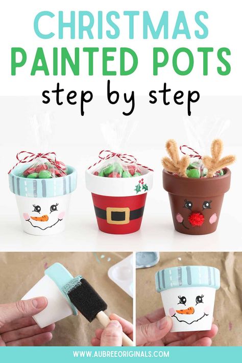 how to paint terracotta pots for Christmas favors and gifts Terra Cotta Snowman Crafts, Christmas Paint Activities For Kids, Clay Pot Christmas Ideas, Reindeer Pots Terra Cotta, Terracotta Pot Christmas Ornaments, Terracotta Pots Crafts Diy Christmas, Terra Cotta Pot Snowman, Gingerbread Terra Cotta Pots, Terra Cotta Pot Christmas Crafts