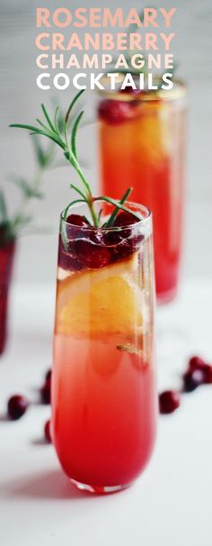 Cranberry Rosemary Champagne Cocktails are a festive, fizzy, not-too-sweet cocktail that’s perfect for the holidays. The ombre color, green rosemary sprigs, and ruby-red cranberries make them especially pretty to serve, too.  #champagne #cocktail #christmas #ombre Cranberry Champagne Cocktail, Christmas Champagne, Champagne Recipes Cocktails, Champagne Drinks, Champagne Cocktails, Party Drinks Alcohol, Cranberry Cocktail, Sweet Cocktails, Rove Concepts