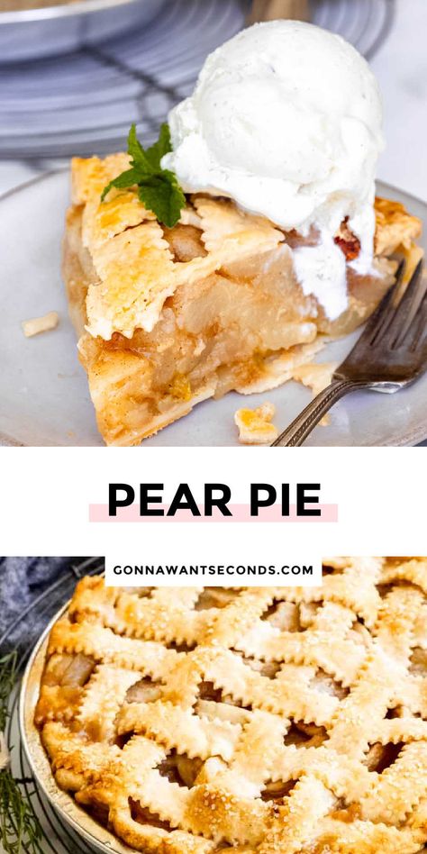 *NEW* Move over apple pie, my pear pie is a sweet and refreshing pie that has a cinnamon and nutmeg scented filling with a lemon zest zing! #pearpie #pie Pear Desserts Easy Simple, Recipes With Pears, Winter Pies, Fun Pie Recipes, Pear Pie Filling, Pear Desserts, Fall Pies Recipes, Pear Pie Recipe, Pear Dessert Recipes