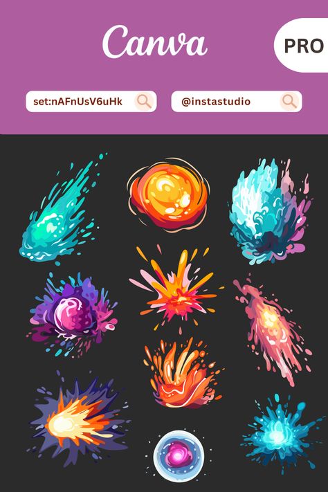 Game Magic Explosions Design Canva Graphic El Canva Posters Ideas, Magic Graphic Design, Element Magic, Font Canva Lettering, Magical Design, Canva Codes, Canva Keywords, Keyword Elements Canva, Graphic Shapes Design