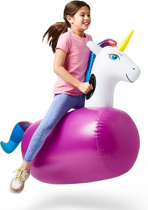 Amazon.com: Hearthsong Inflatable Ride-On Bouncing Unicorn, Single, 48”L x 20”W x 36”H, Ergonomic Side Handles, Heavy Duty Vinyl, Ages 5 and Up : Toys & Games Inflatable Unicorn, Kids Holiday Gifts, Yard Games, Bull Riding, Cornhole Set, Boy Accessories, Toys For Kids, Play Activities, Outdoor Games